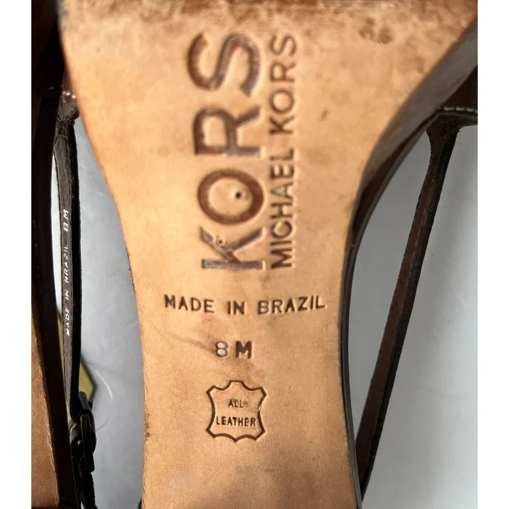 Michael Kors Brown Woven Strappy Wooden Heels, Size 8 (US)